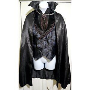 Vampire Costume Boys 8-10 Shirt Skull Vest Cape Gothic Black Purple Halloween